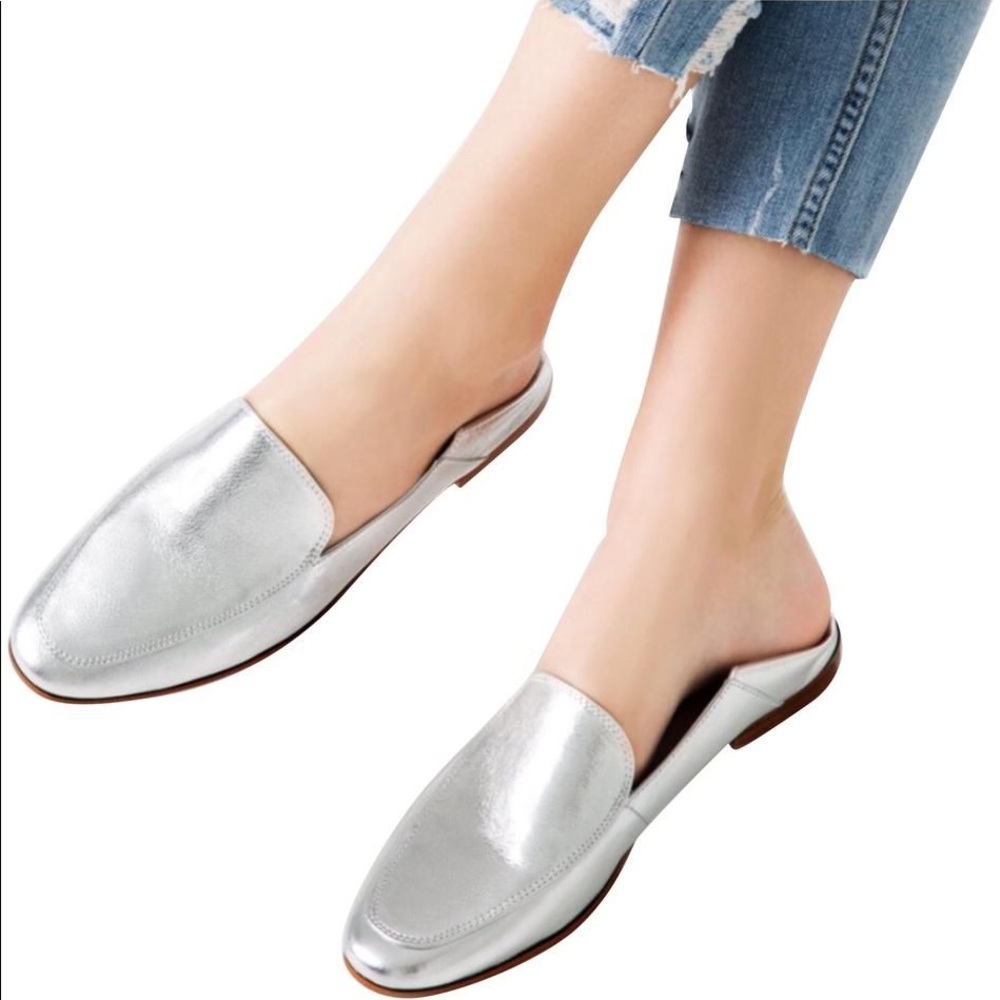 Zara silver metallic loafers slip ons size 8